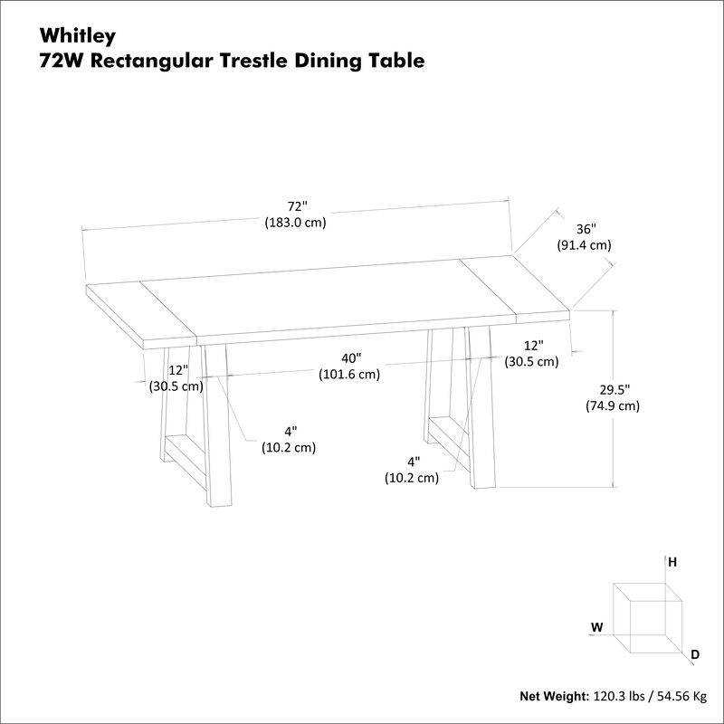 Whitley 72 inch Wide Solid Mango Farmhouse Dining Table in Grey Wash