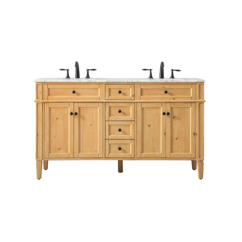 Elegant Kitchen and Bath 60 inch double bathroom vanity in natural wood