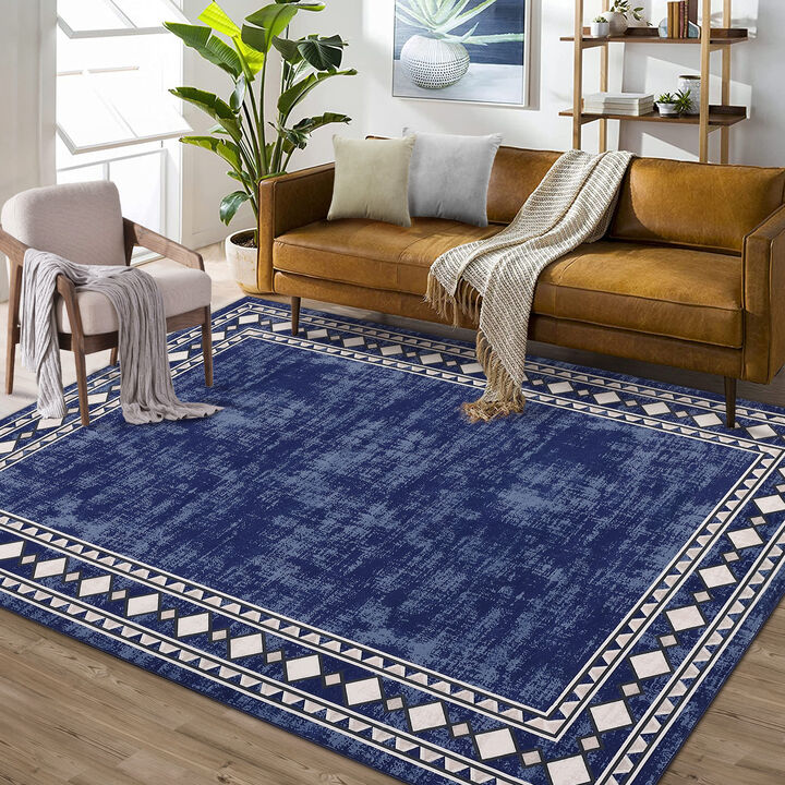 8X10 FT Washable Area Rugs Rugs for Living Room Bordered Rug Geometric Solid Rug Clearance Non Slip