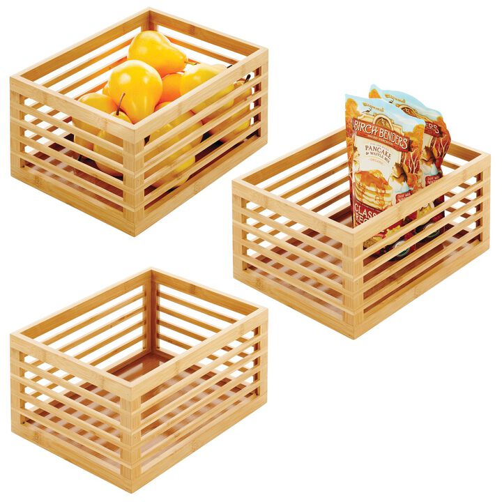 mDesign Bamboo Slotted Storage Cabinet Shelf Organizer Bin - 3 Pack - Natural