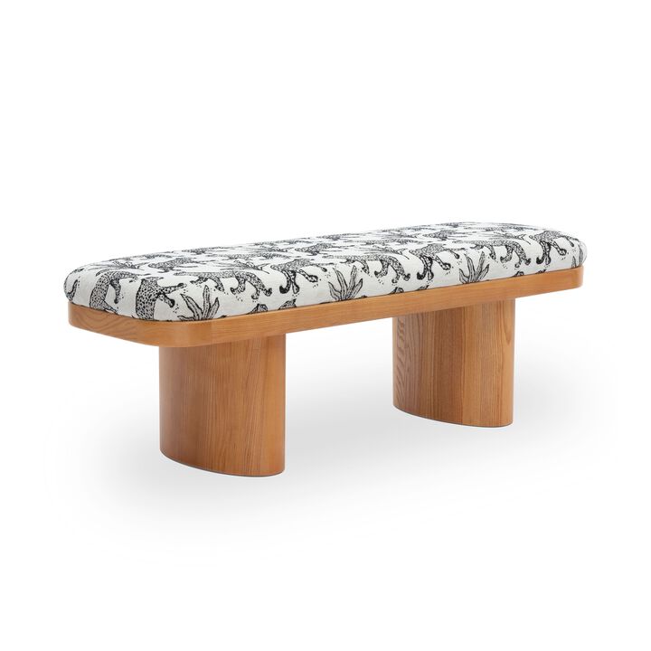 Ollie 48" Neutral Floral Jacquard Bench