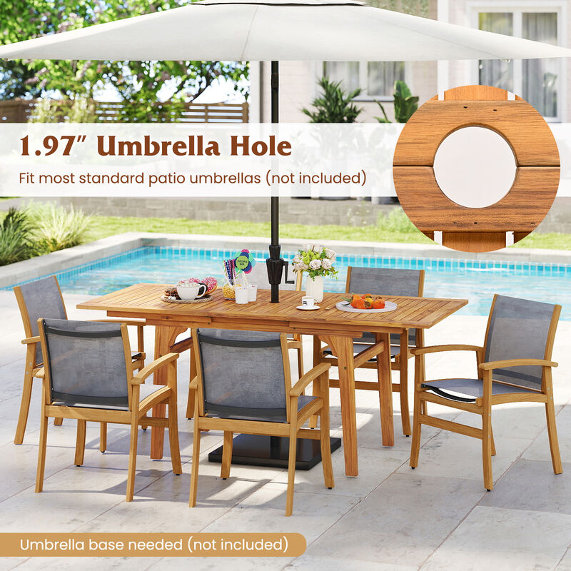 Expandable Patio Dining Table for 6-8 People with Umbrella Hole, Outdoor Furniture