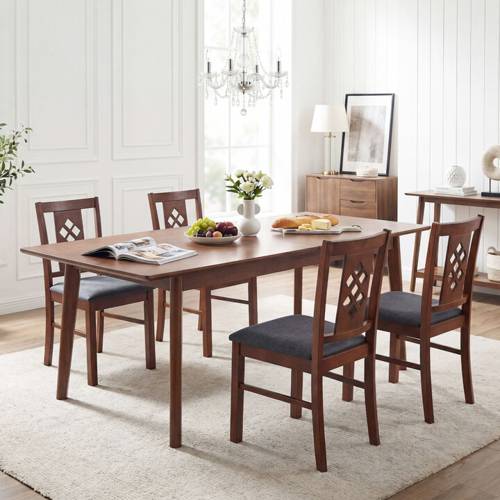 Modern Linen Style Kitchen Chairs Set of 4 Wooden Frame Upholstered Dining Room Chairs-Cherry