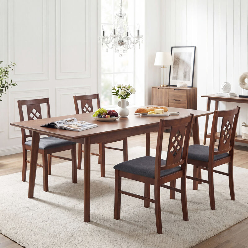 Modern Linen Style Kitchen Chairs Set of 4 Wooden Frame Upholstered Dining Room Chairs-Cherry image number 1