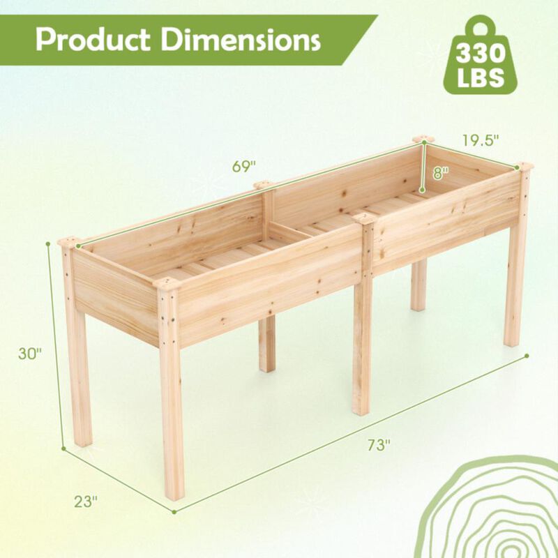 Hivvago Fir Wood Outdoor Raised Garden Bed with Divider Panel and Drainage Holes