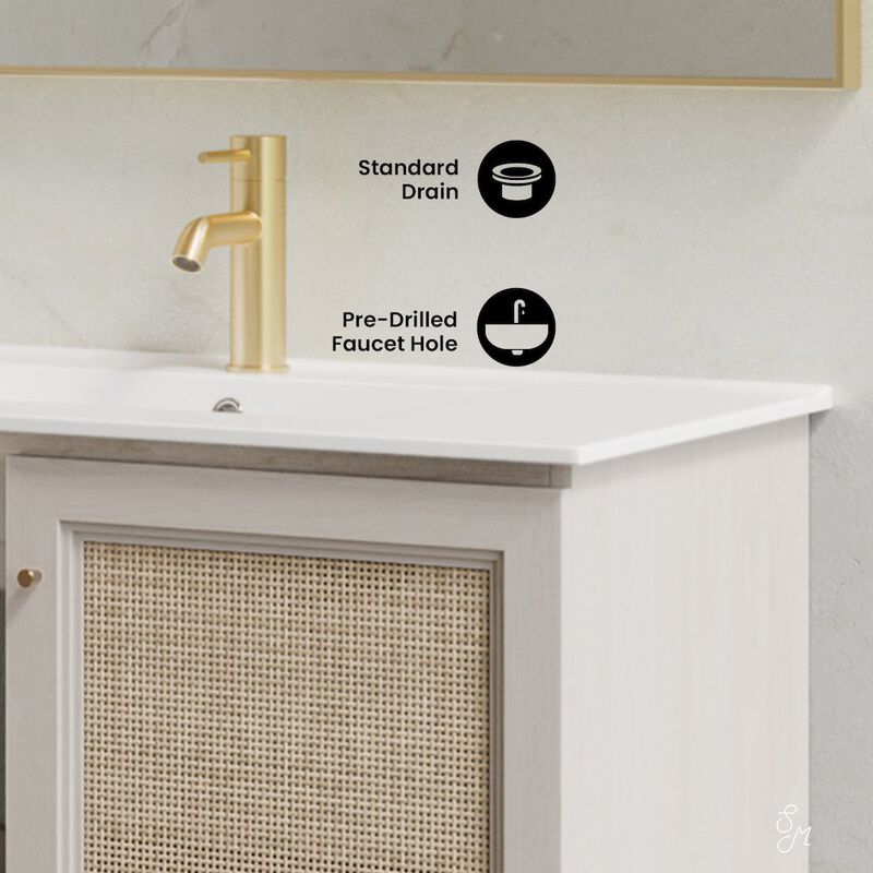 36" Wall-Mounted Bathroom Vanity in White Oak with Single Faucet Hole Vanity Top image number 8