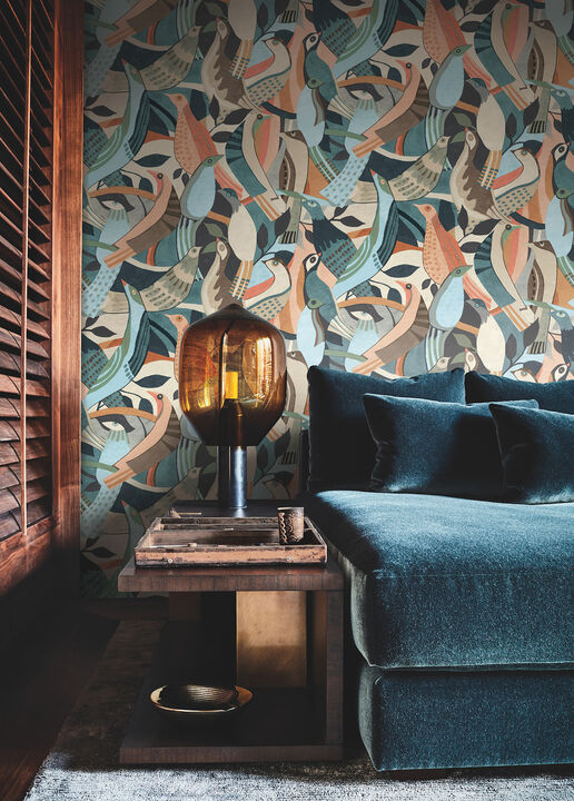 Fauvist Flock Coral & Aqua Wallpaper