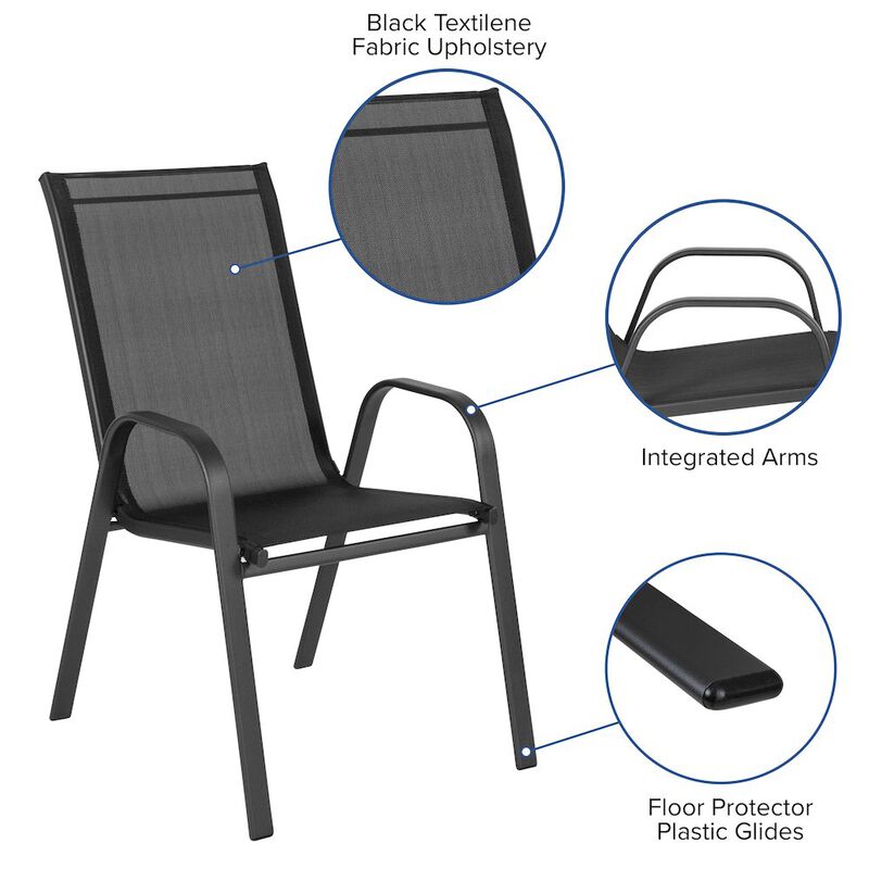 Flash Furniture 5 Piece Set - 55" Tempered Glass Patio Table, 4 Gray Stack Chairs image number 2