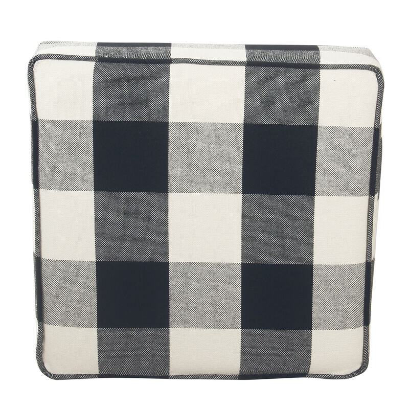 Pyp Square Storage Ottoman, 18 Inch Black Plaid Cotton, Ebony Legs - Benzara image number 3