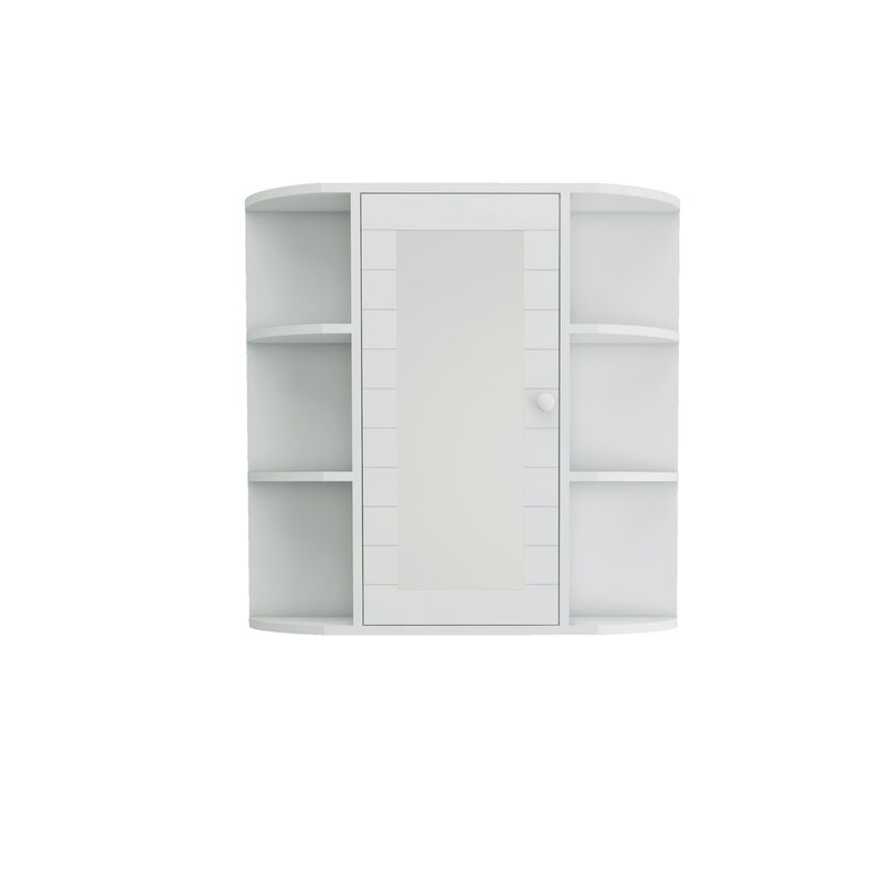 Wall-Mounted Bathroom Medicine Cabinet with Mirror, 6 Open and 3 Adjustable Shelves