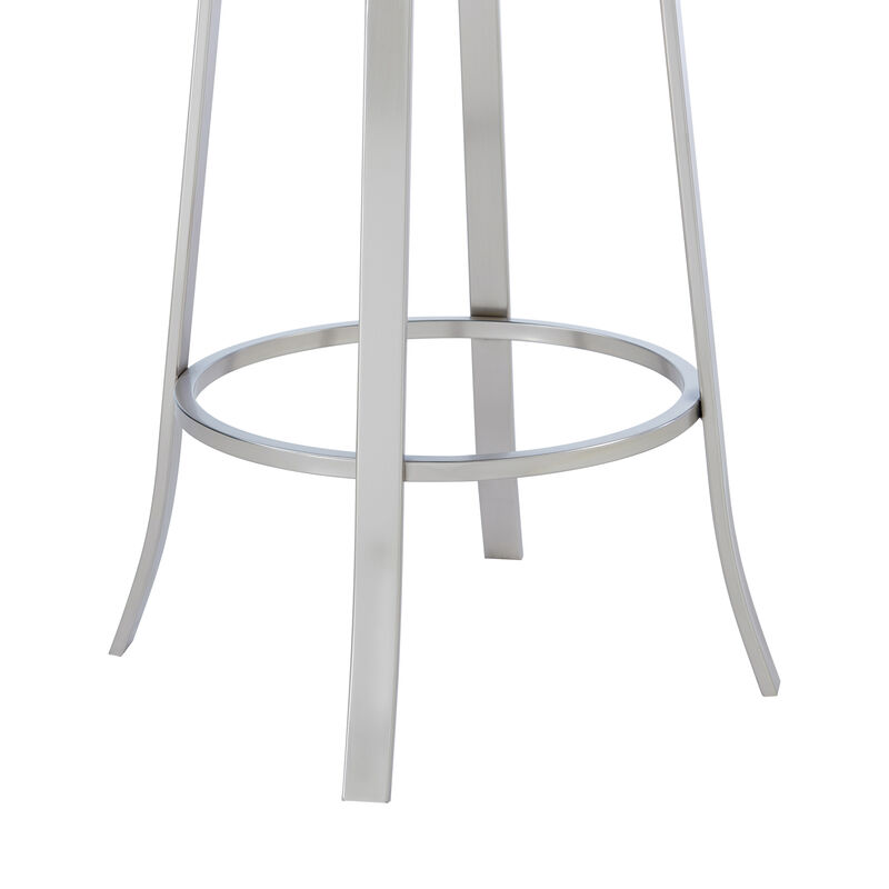 Cherie Contemporary Bar Height Barstool in Brushed Stainless Steel Finish and Black Faux Leather