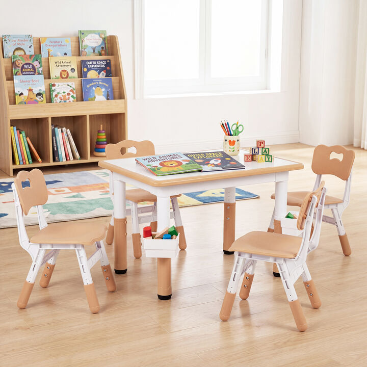 Kids Table and 4 Chairs Set with Graffiti Top and Baskets