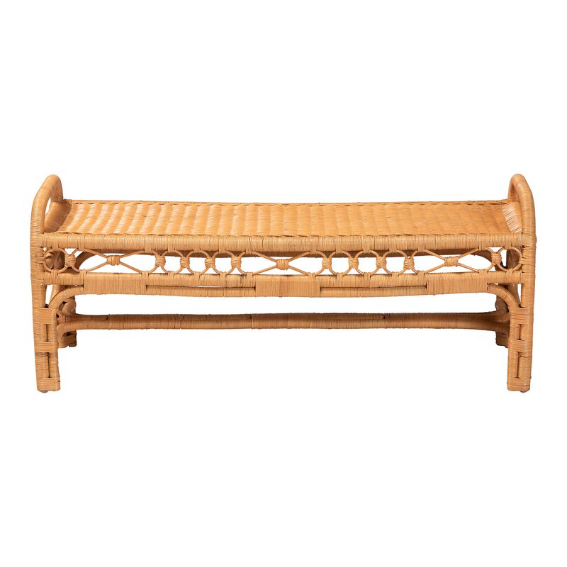 bali & pari Ayala Natural Rattan Accent Bench - Handwoven Wicker Accent Seating with Decorative Apron and Integrated Handles for Living Room, Bedroom, Or Entryway image number 1
