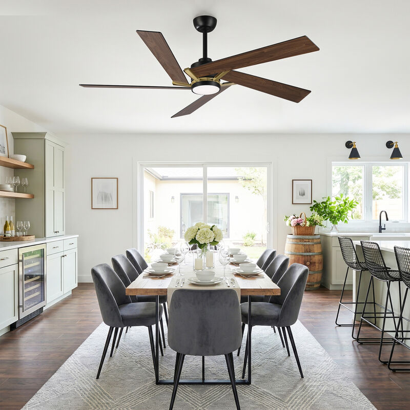60" Modern Industrial Black Reversible Dimmable 5 Aero Blades Ceiling Fan with Light and Remote image number 4
