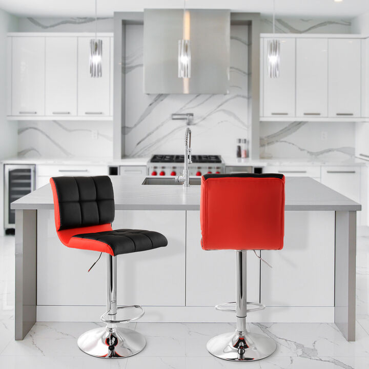 Elama 2 Piece Adjustable Faux Leather Two Toned Bar Stool in Black and Red
