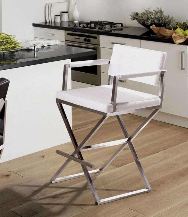 TOV Furniture Director Stainless Steel Barstool, White