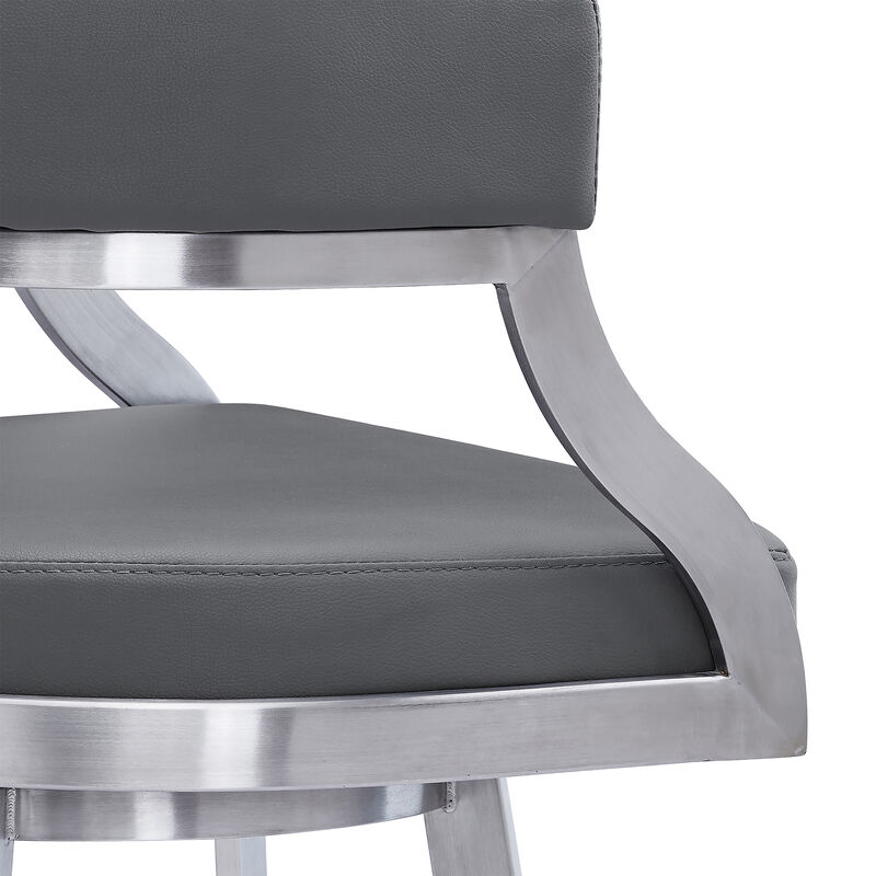 Saturn Counter Height Swivel Faux Leather and Brushed Stainless Steel Bar Stool