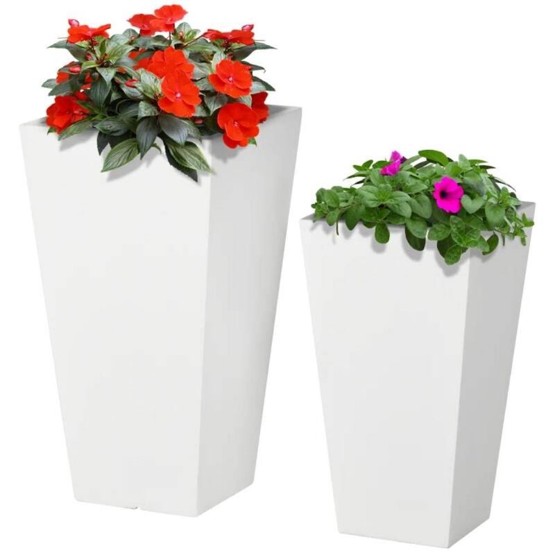 Hivvago Set of 2 Modern Lightweight Outdoor Patio Flower Pot Planter Box in White