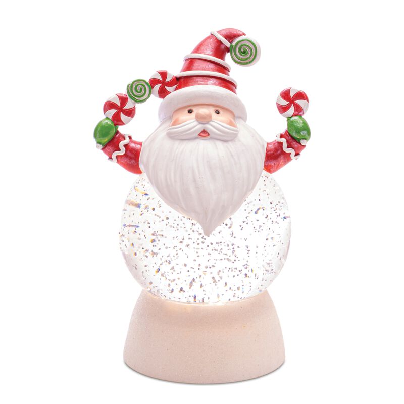 LED Christmas Snow Globes with Santa and Peppermint Base, Set of 2 for Tabletop