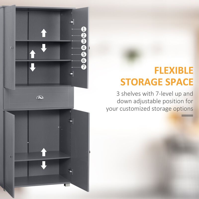 Grey Kitchen Storage: 71" Freestanding Pantry Cabinet with Drawers