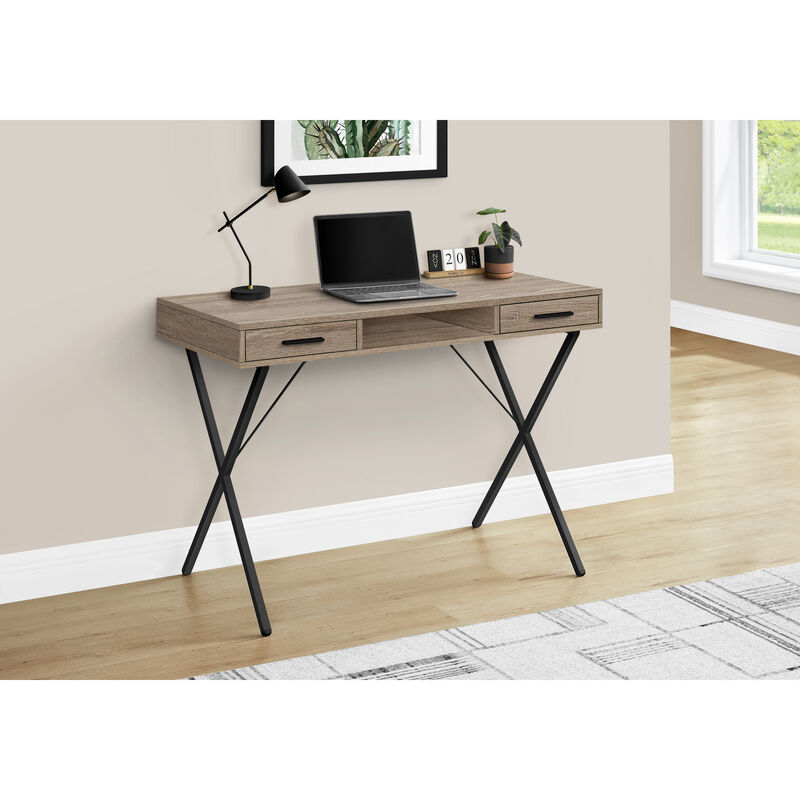 Monarch Specialties I 7796 Computer Desk, Home Office, Laptop, Left, Right Set-up, Storage Drawers, 42"L, Work, Metal, Laminate, Brown, Black, Contemporary, Modern