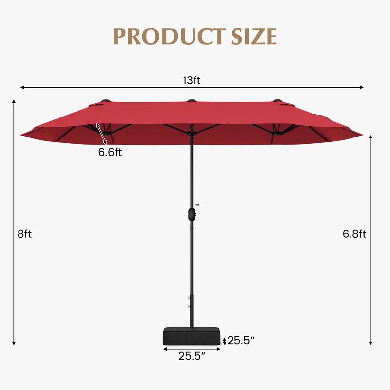 Mondawe 13 Feet Double-Sided Patio Twin Table Umbrella with Crank Handle