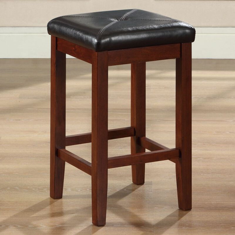 Hivvago Set of 2 - Vintage Mahogany Bar Stools with Faux Leather Cushion Seat