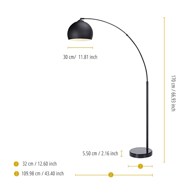 Teamson Home - Arquer Arc Floor Lamp With Black Shade And Black Marble Base