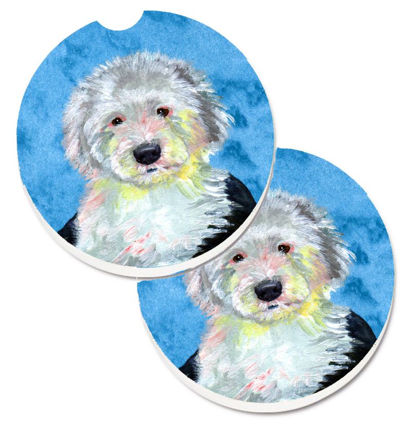 Caroline's Treasures Blue Old English Sheepdog Set of 2 Cup Holder Car Coasters LH9396BUCARC, 2.56, Multicolor image number 0