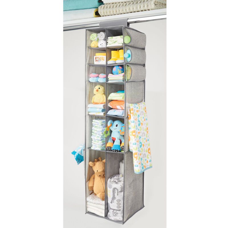 mDesign Fabric Nursery Hanging Organizer with 12 Shelves/Side Pockets - Gray image number 3