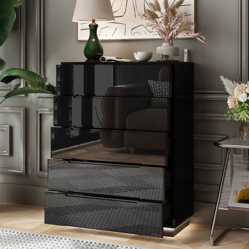 High Gloss White Wood 5-Drawer Chest of Drawers Storage Organizer With LED Lights (31.5 in. W x 42.6 in. H x 15.7 in. D)