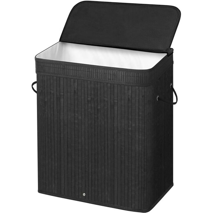 Hivvago Black Bamboo Wood 26-Gal Laundry Hamper Basket w/ Removable Washable Cotton Bag