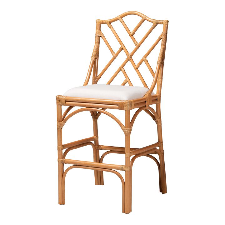 bali & pari Cedric Natural Rattan Bar Stool with Cushioned Seat