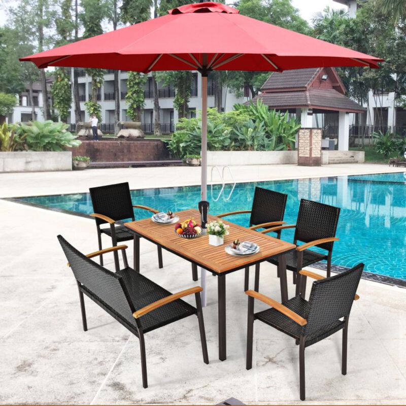 Hivvago Patio Acacia Dining Table with Umbrella Hole