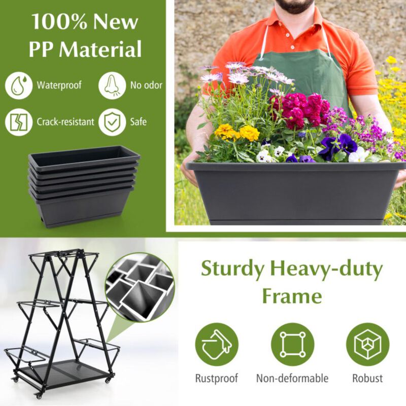 Hivvago 3-Tier Vertical Raised Garden Bed with 4 Wheels and 6 Container Boxes