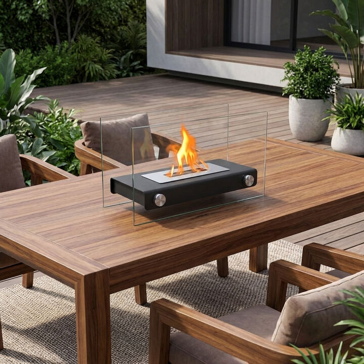 HomeRoots 14" Black And Silver Metal BioEthanol Portable Firepit