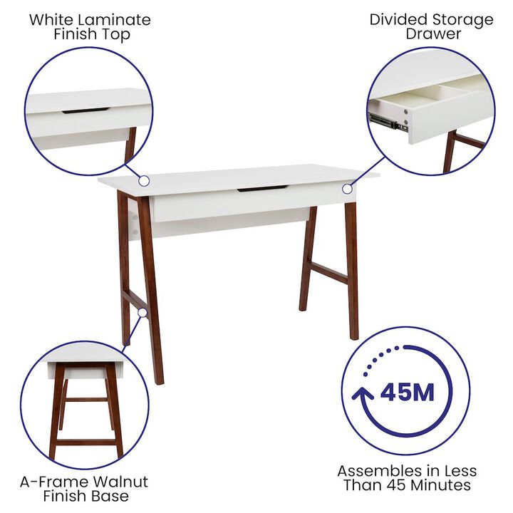 Flash Furniture Table Desk for Writing and Work, White/Walnut