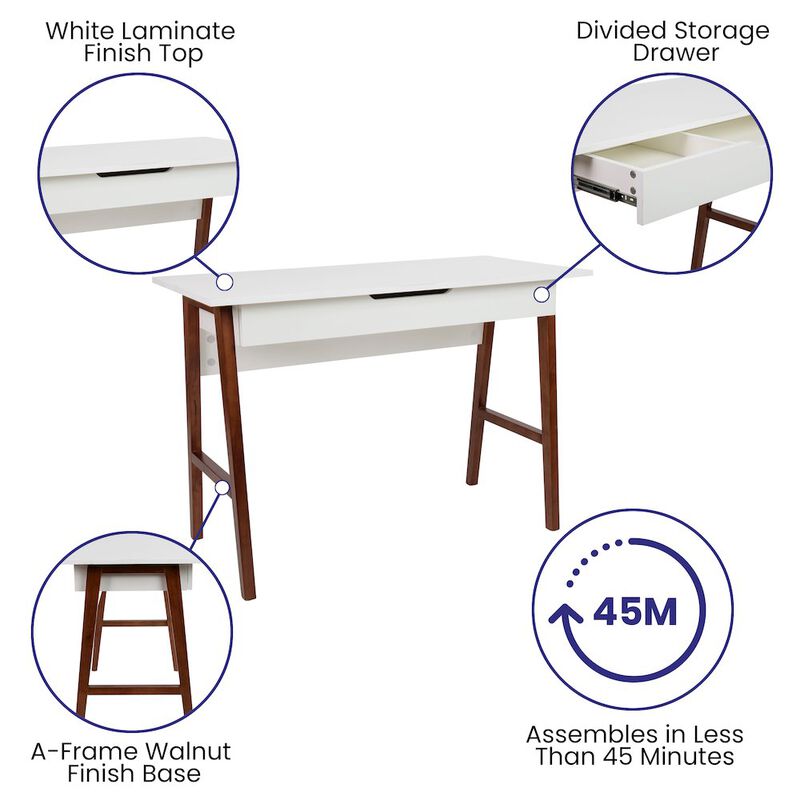 Flash Furniture Table Desk for Writing and Work, White/Walnut image number 1