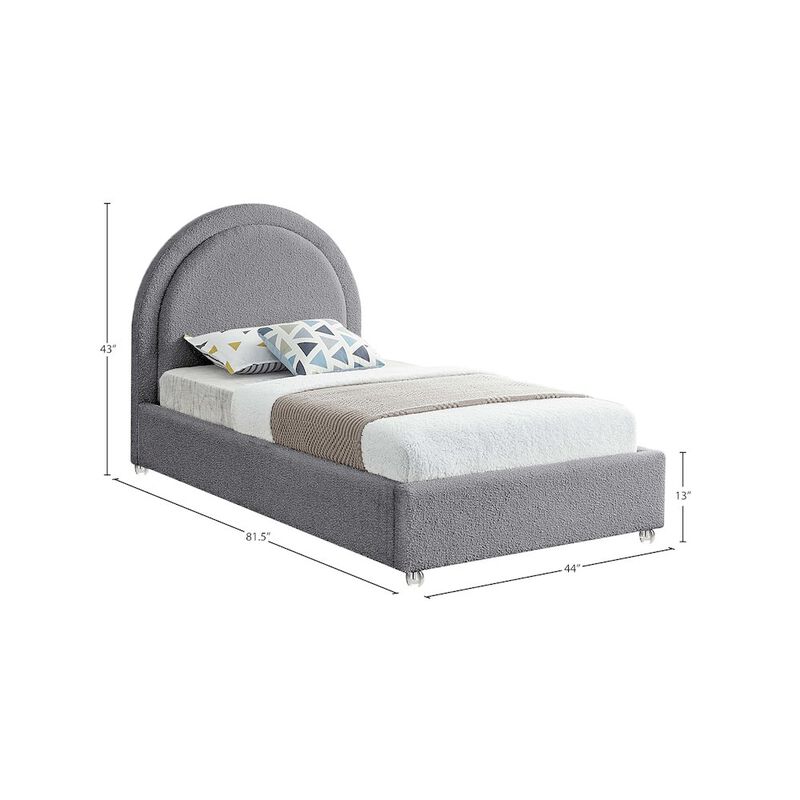 Meridian Furniture Milo Grey Fabric Twin Bed
