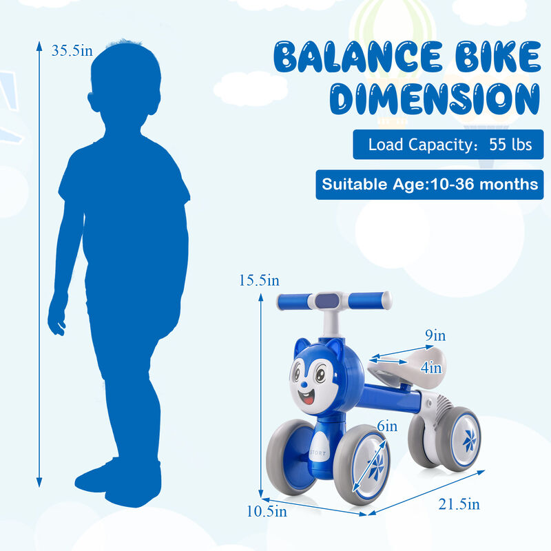 Infant Balance Bike with 4 Wheels No Pedal Design for Early Riding Skills-Blue image number 2