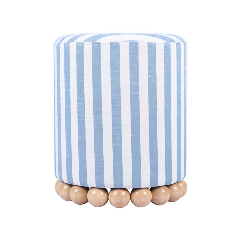 Dex Striped Linen Ottoman in Blue