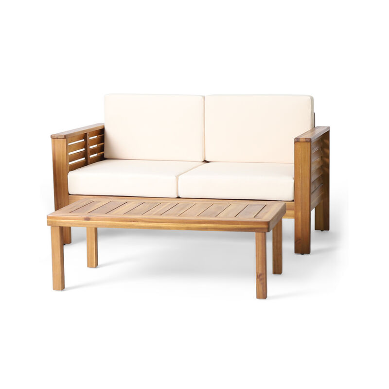 Merax Acacia Wood Loveseat and Coffee Table Set