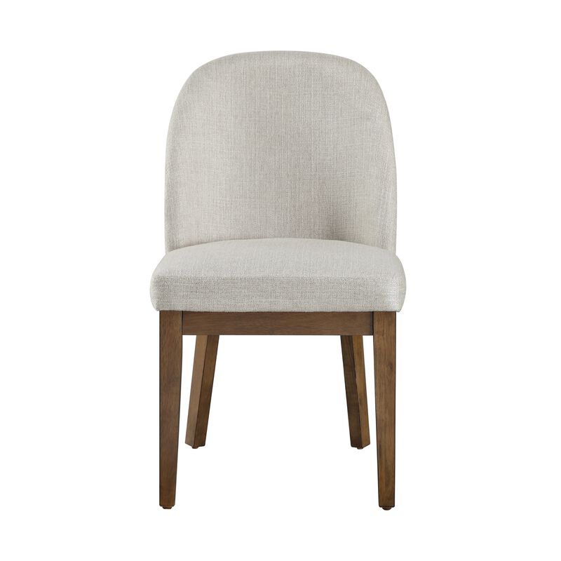 Enix Dining Chair Set of 2, Curved Back, Brown Wood, Gray Polyester - Benzara