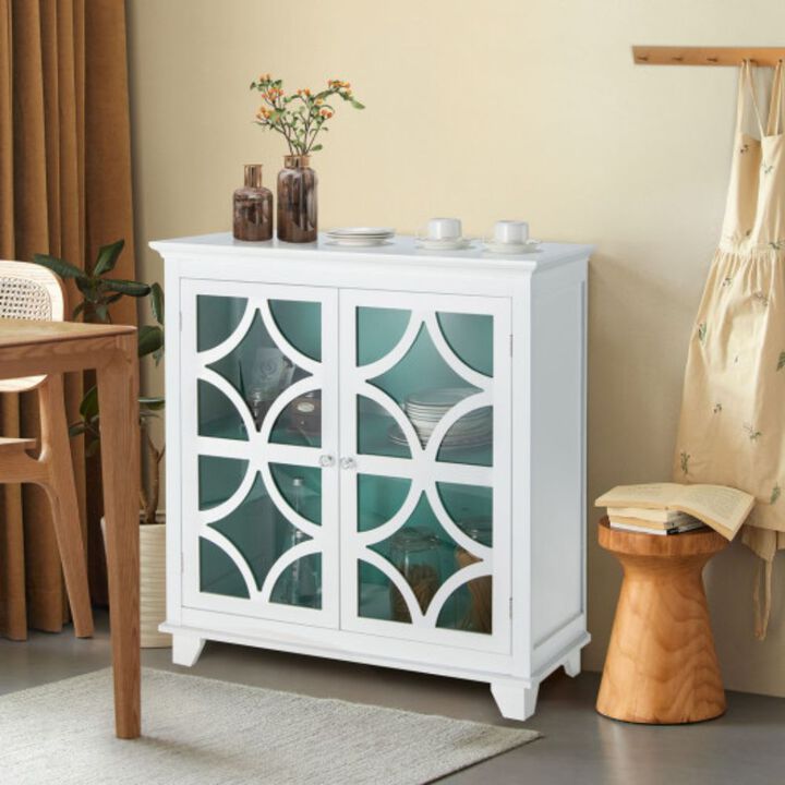 Kitchen Buffet Sideboard with Glass Doors and Adjustable Shelf