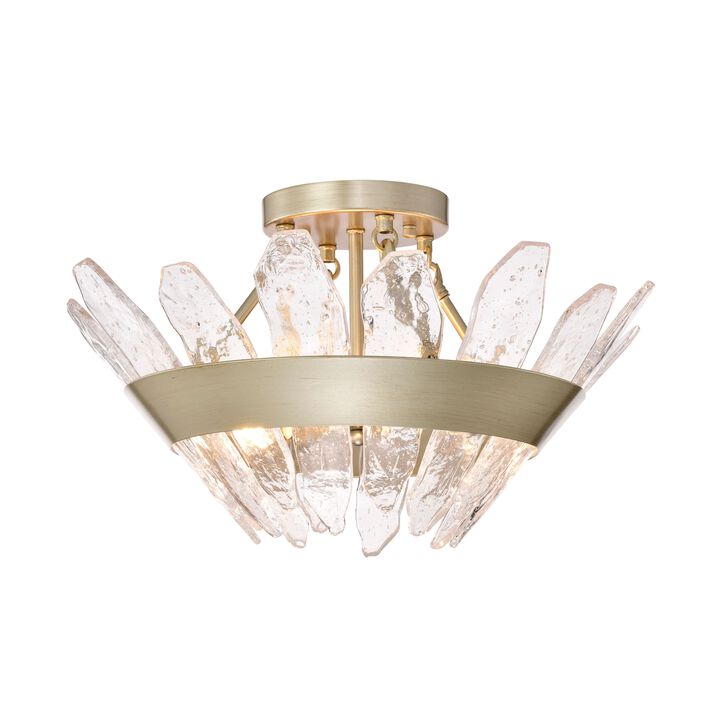 Rosina Brushed Silver-ish Champagne 3-Light 19.1" Modern Seeded Glass Panel Flush Mount Flush Mount