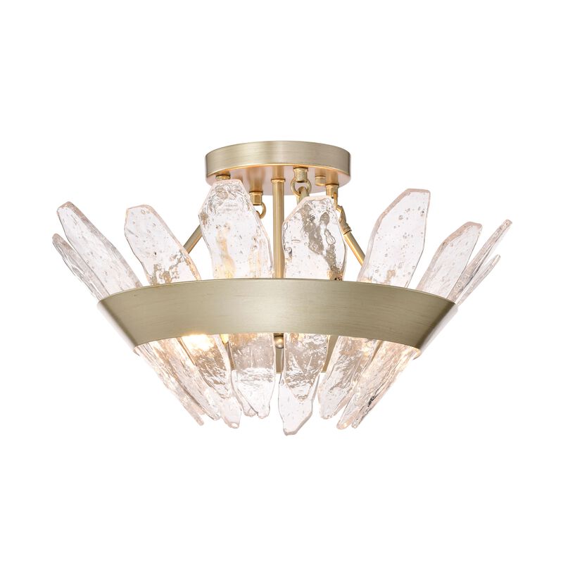 Rosina Brushed Silver-ish Champagne 3-Light 19.1" Modern Seeded Glass Panel Flush Mount Flush Mount image number 0