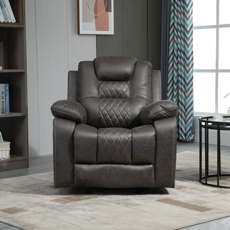 2-IN-1 Recliner & Rocker Manual Recliner with Pull-Out Ring Comfortable Glider Rocker Reclining Armchair with Footrest for Living Room - Brown