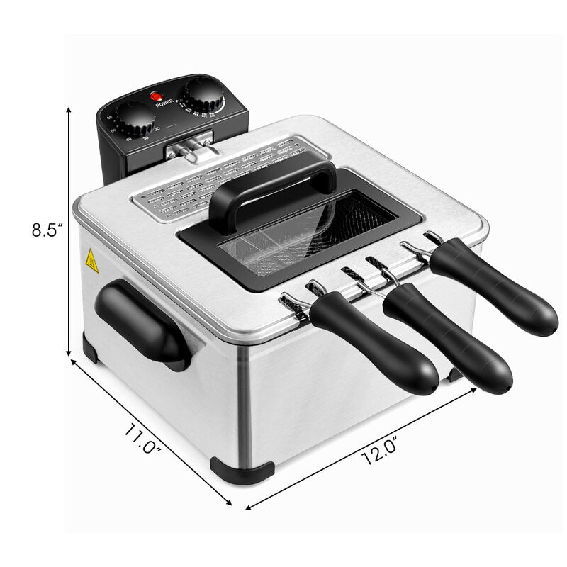 Electric Deep Fryer 5.3QT/21-Cup Stainless Steel 1700W with Triple Basket image number 3