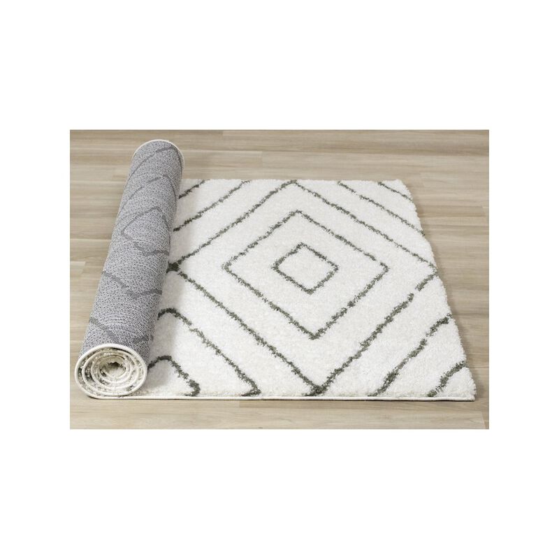 Novelle Home Palmer Geometric White Green Soft Shag Rug, 7'10 x 10'6 image number 3