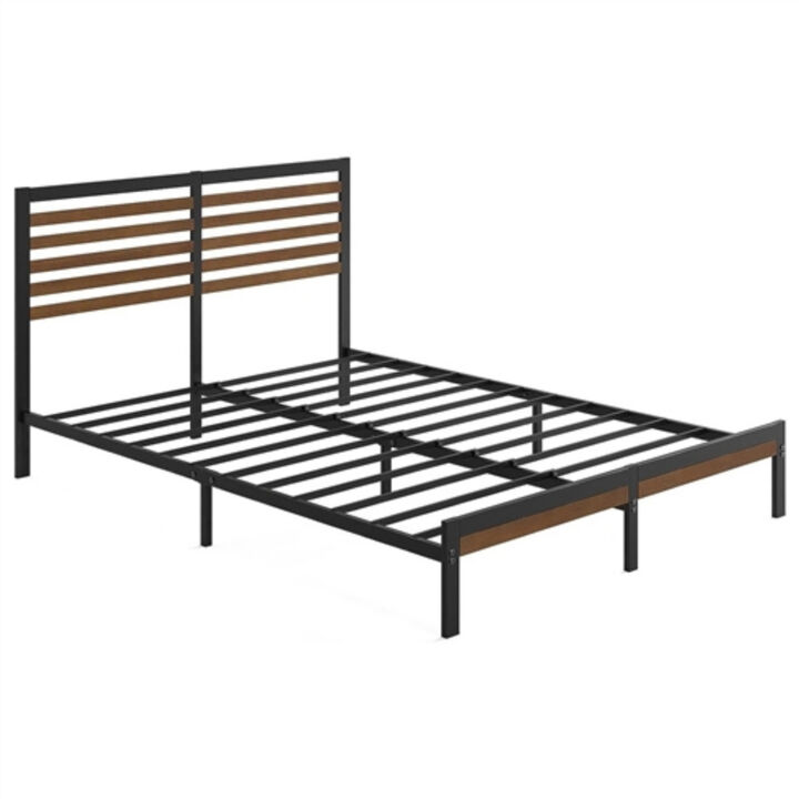 Wicker and Metal Platform Bed Frame for Stylish Bedroom Storage and Support
